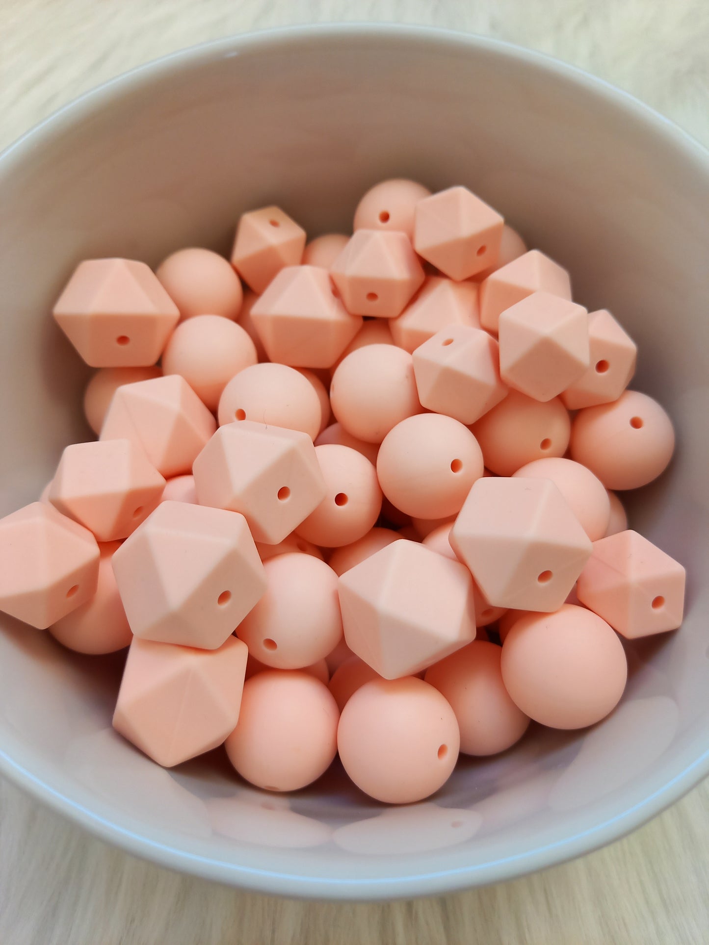 Siliconen kralen light pink, diy, ronde kralen, hexagon kralen