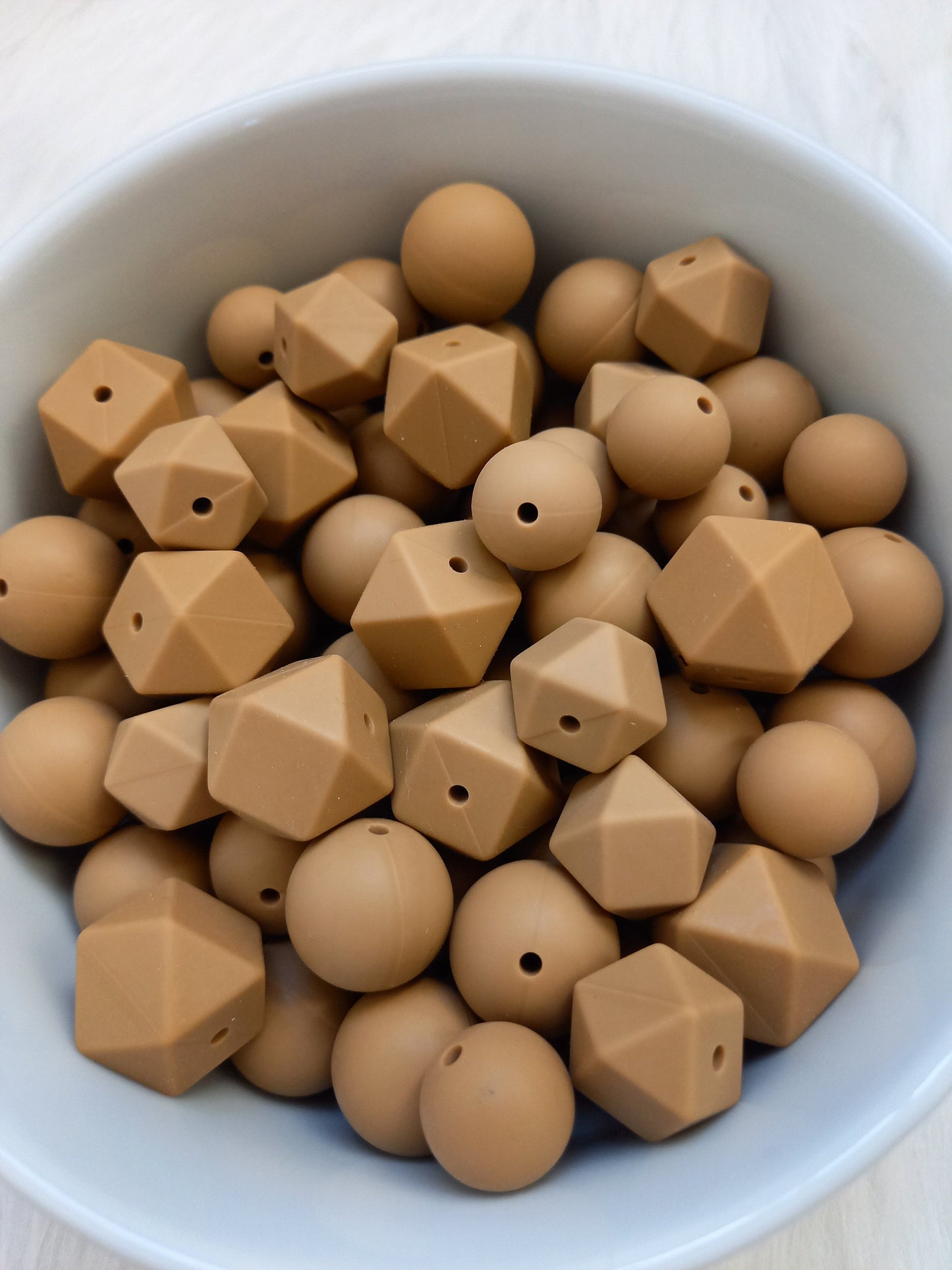 Siliconen kralen cappuccino, diy, ronde kralen, hexagon kralen