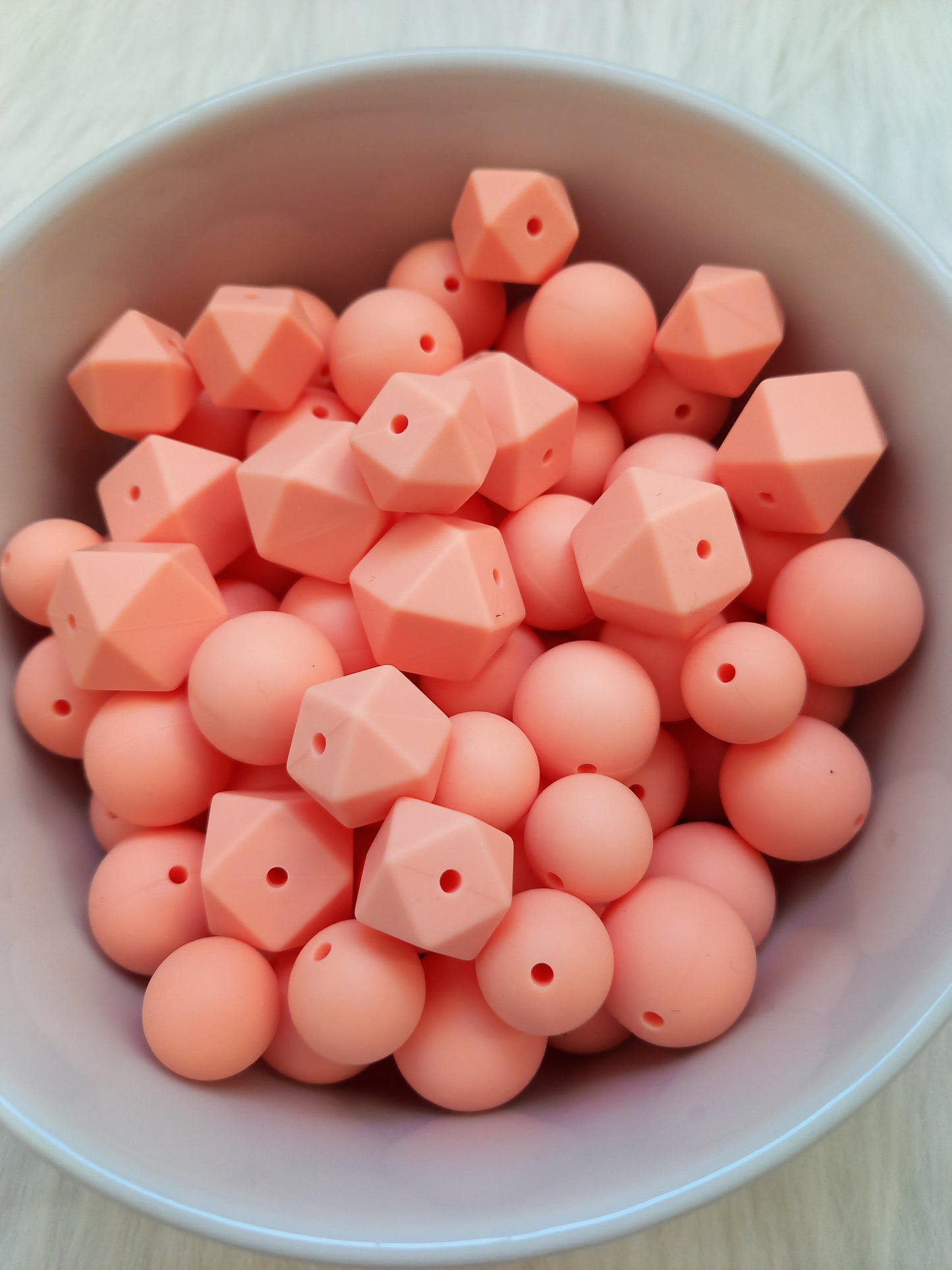 Siliconen kralen peach, diy, ronde kralen, hexagon kralen