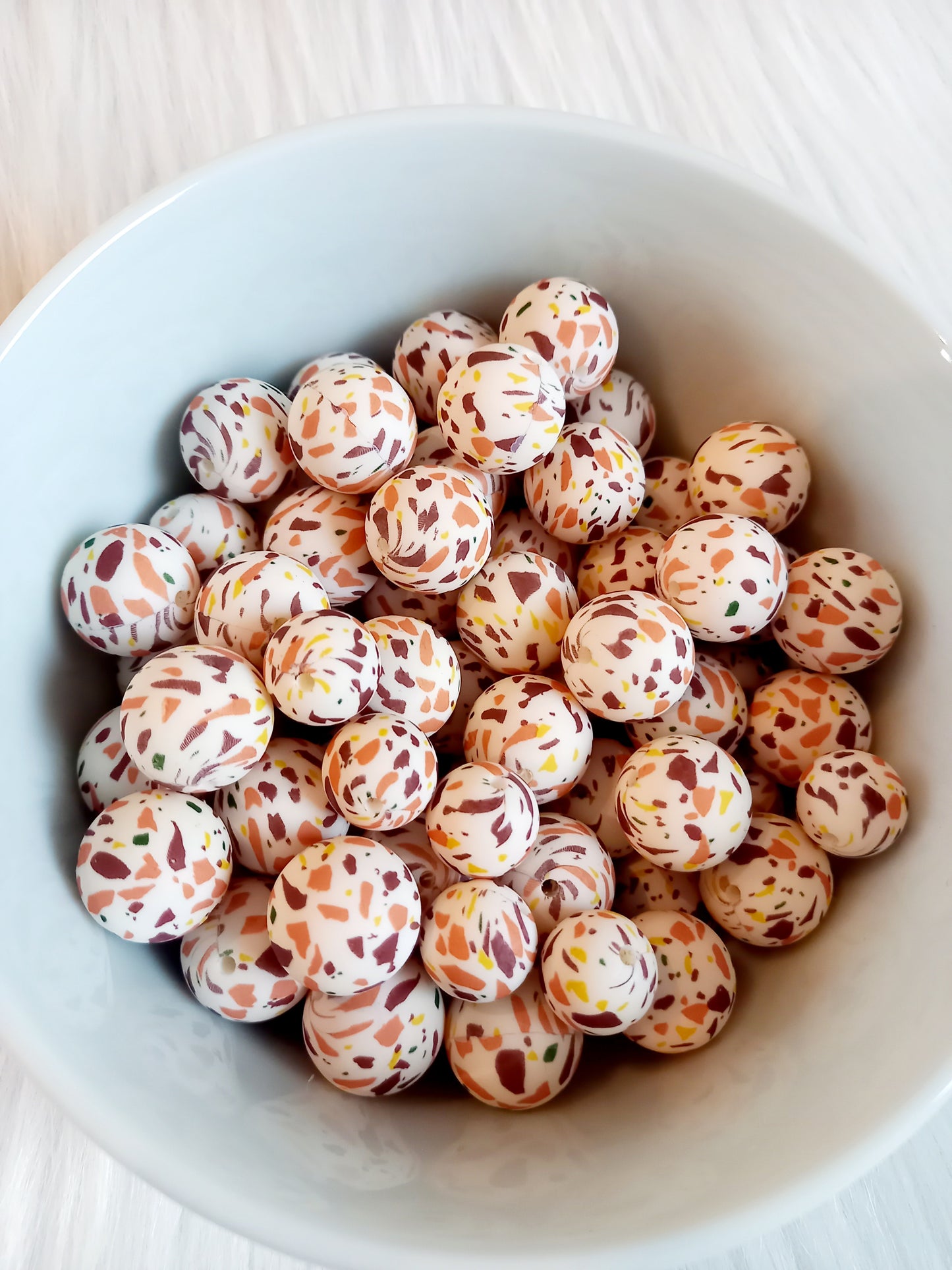 Siliconen kralen confetti bruin, diy, ronde kralen, hexagon kralen
