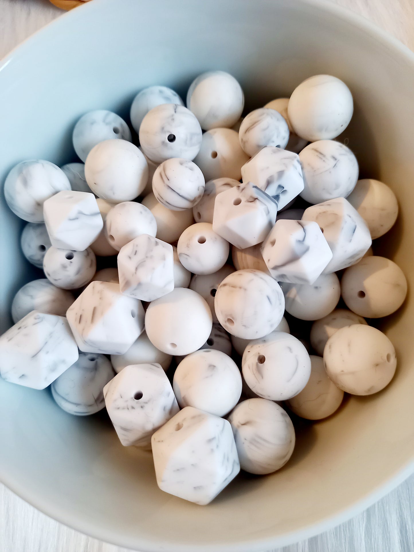 Siliconen kralen marble, diy, ronde kralen, hexagon kralen