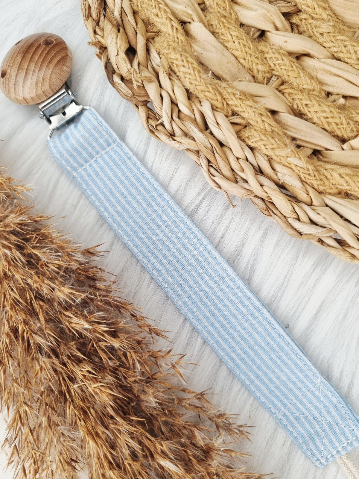 Speenkoord met Naam Geborduurd – Gestreept Blauw