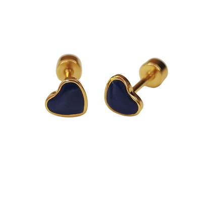 Kinderoorbellen Hart goud, donkerblauw met schroefsluiting