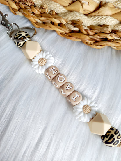 Sleutelhanger daisy (kies je kleuren zelf) leopard/beige