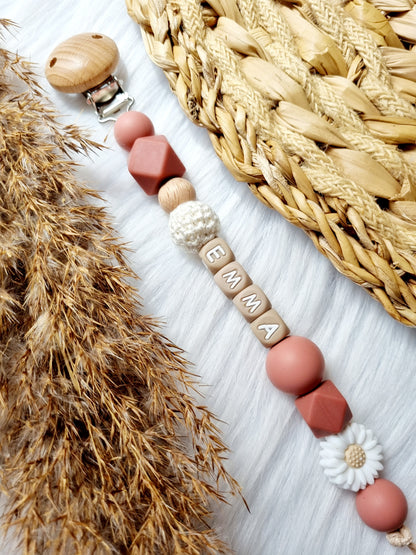 Speenkoord daisy Kies je kleuren zelf 
Powderblush, woodchuck bloem wit