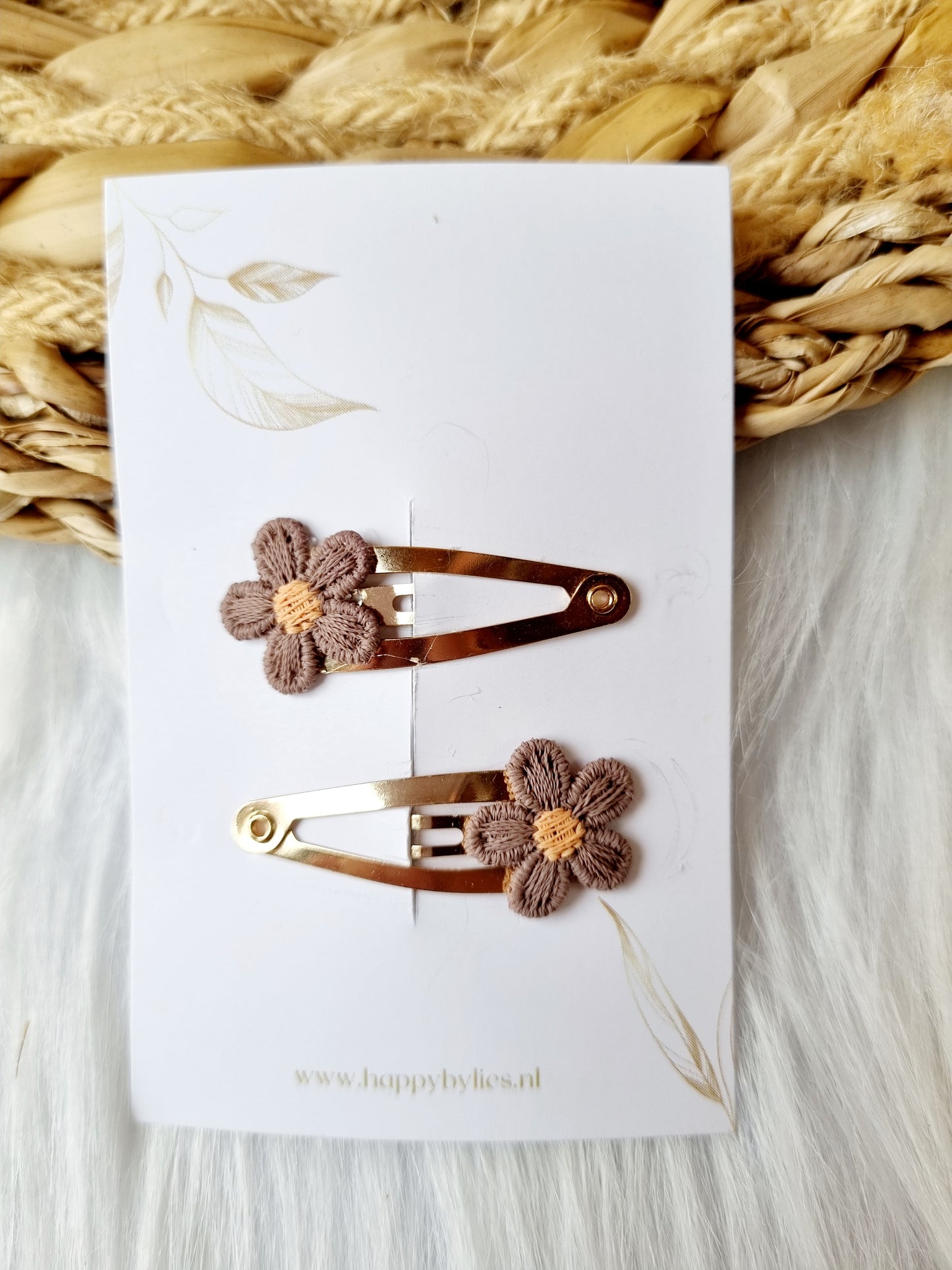 Haarspeldje Bloem mini taupe 2 stuks 