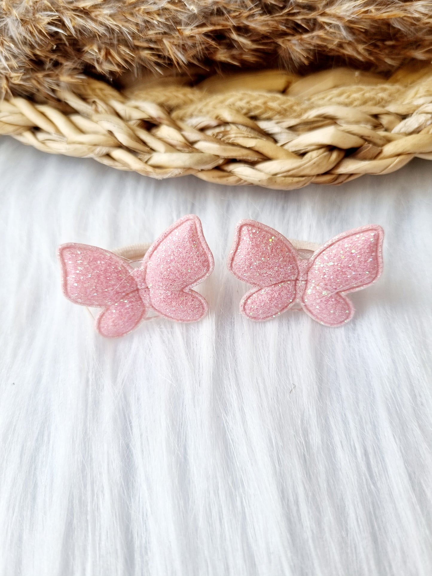 Mini elastiekje Vlinder glitter 2 stuks roze