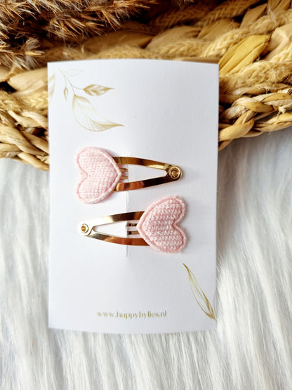 Haarspeldje Hart rib 2 stuks roze