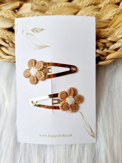Haarspeldje Bloem mini  2 stuks bruin