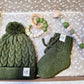 Kraamcadeau set Merino groen (mutsje, sokjes, speenkoord, bijtring)