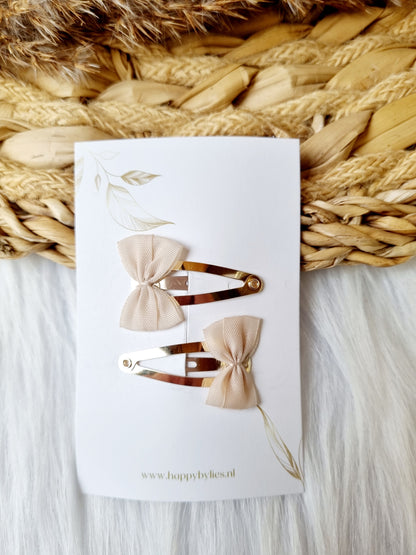 Haarspeldje mini strik beige