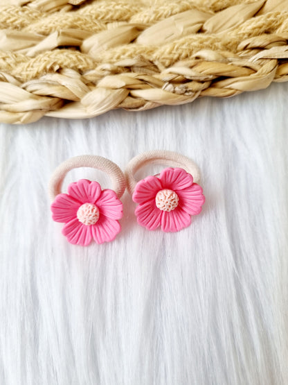Mini haar elastiekjes Flower 2 stuks roze