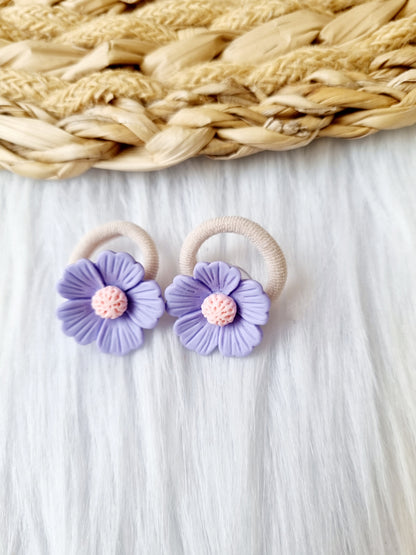 Mini haar elastiekjes Flower 2 stuks lila