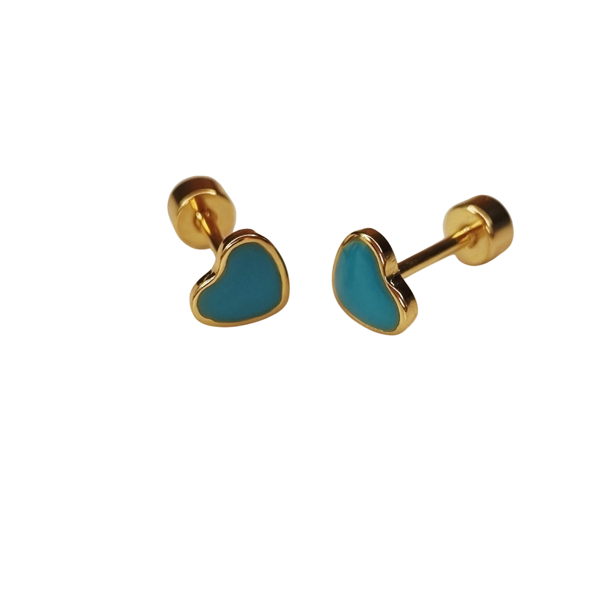 Kinderoorbellen Hart goud, turquoise met schroefsluiting