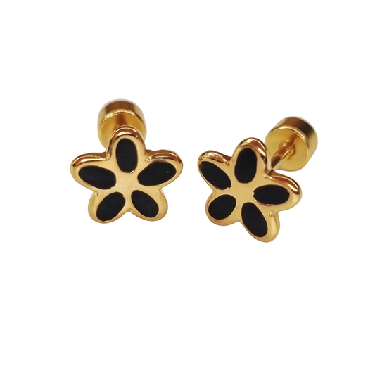 Kinderoorbellen Daisy goud, zwart met schroefsluiting 
