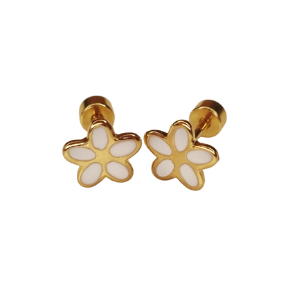 Kinderoorbellen Daisy goud, wit met schroefsluiting 