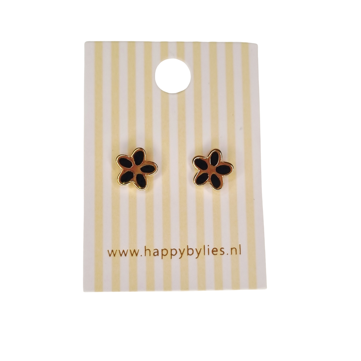 Kinderoorbellen Daisy goud, zwart met schroefsluiting 
