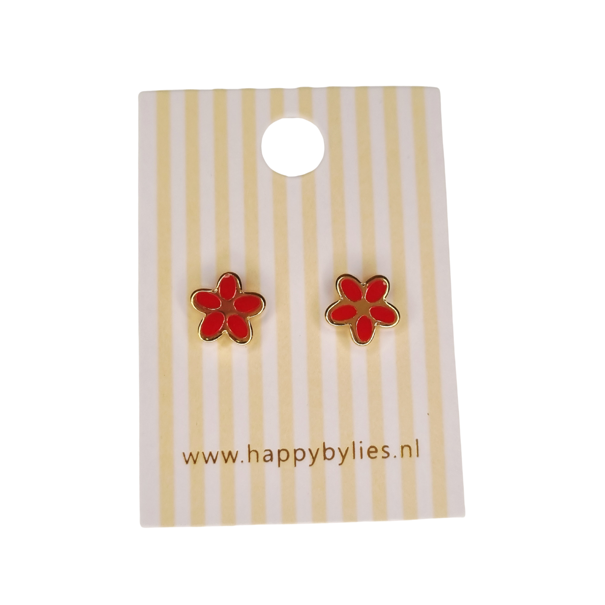Kinderoorbellen Daisy goud, rood  met schroefsluiting 