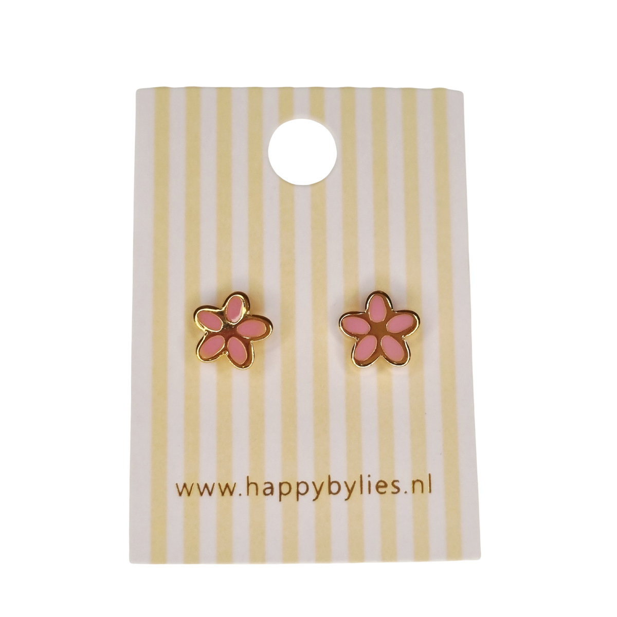Kinderoorbellen Daisy goud, roze met schroefsluiting