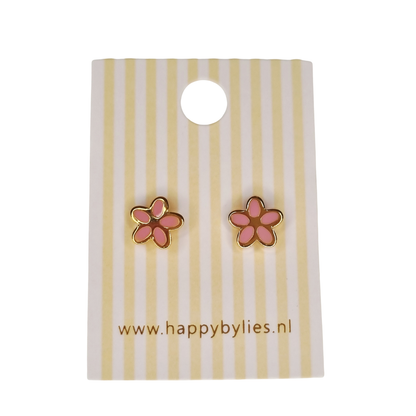 Kinderoorbellen Daisy goud, roze met schroefsluiting