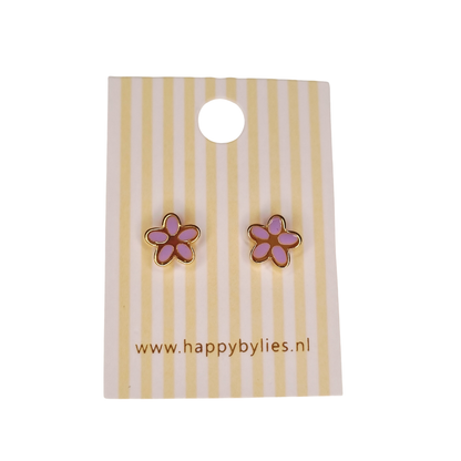 Kinderoorbellen Daisy goud, lila met schroefsluiting 