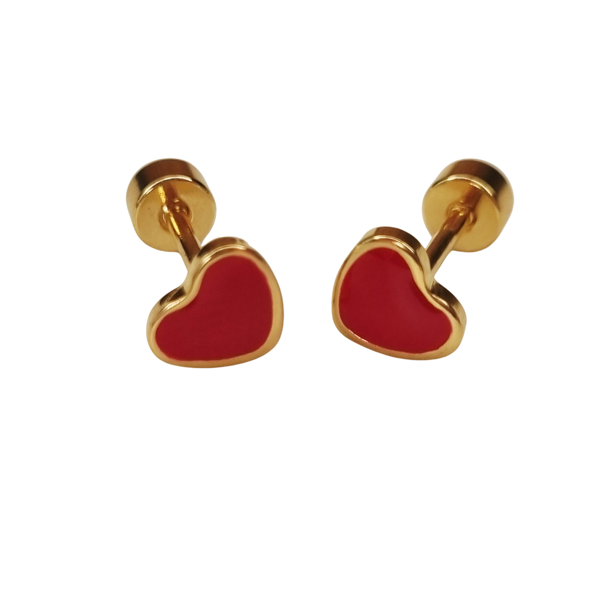 Kinderoorbellen Hart goud, rood met schroefsluiting