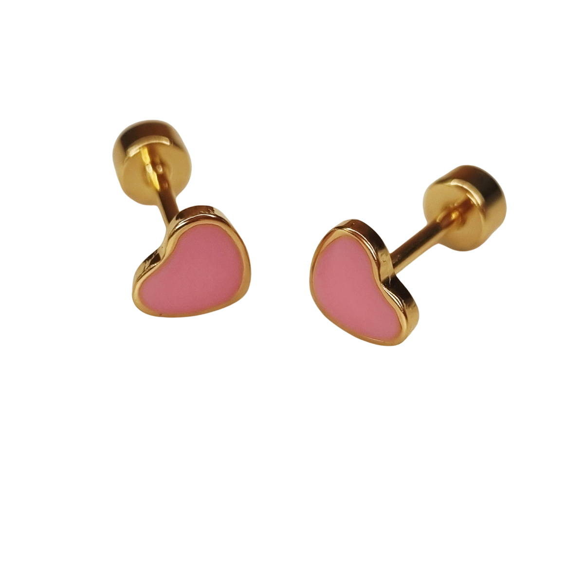 Kinderoorbellen Hart goud, roze met schroefsluiting