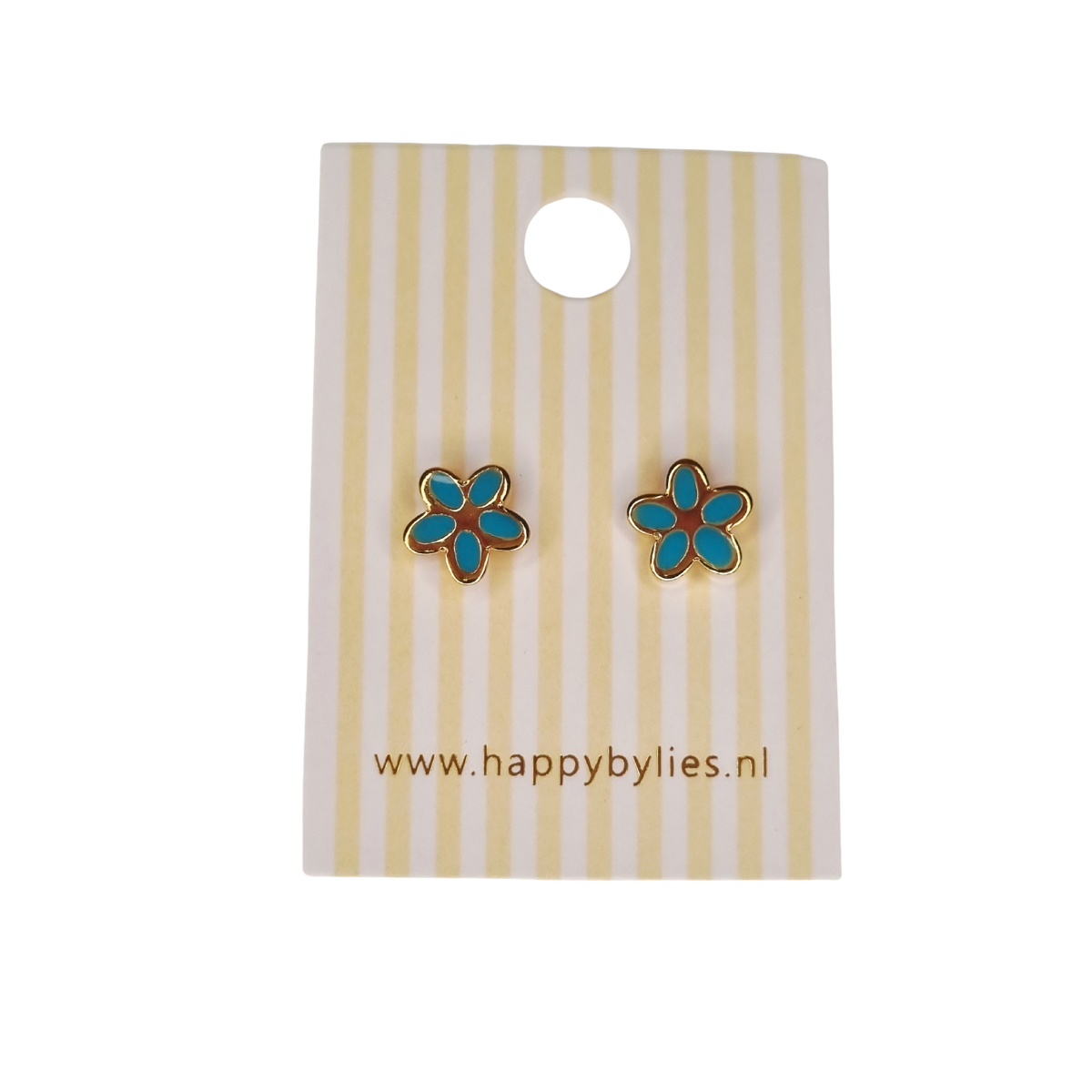 Kinderoorbellen Daisy goud, turquoise met schroefsluiting