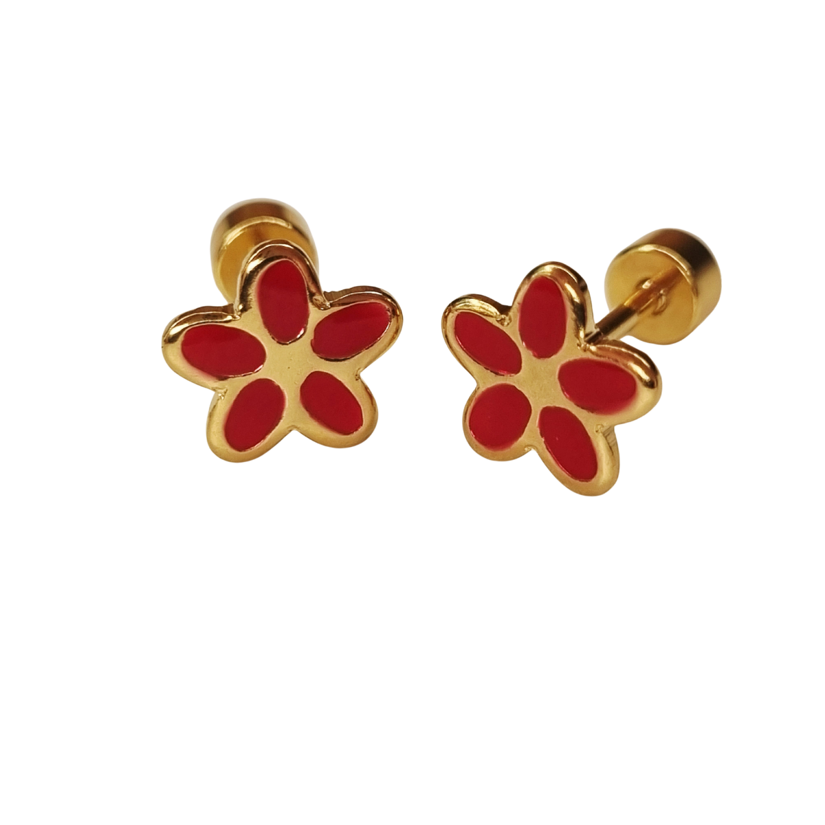 Kinderoorbellen Daisy goud, rood  met schroefsluiting 