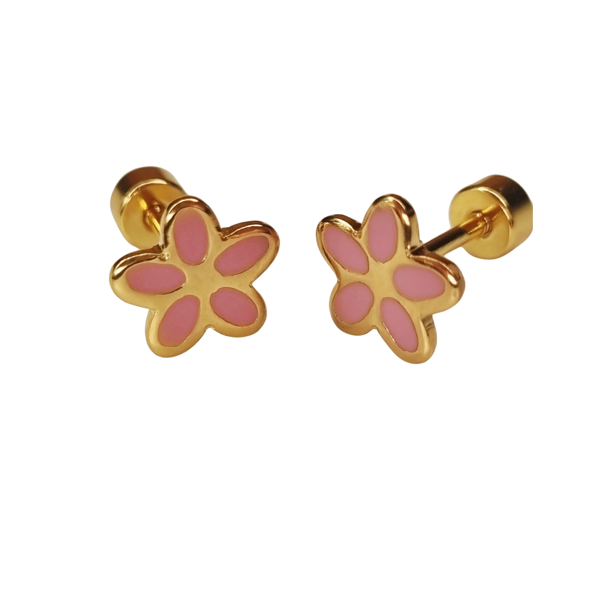 Kinderoorbellen Daisy goud, roze met schroefsluiting