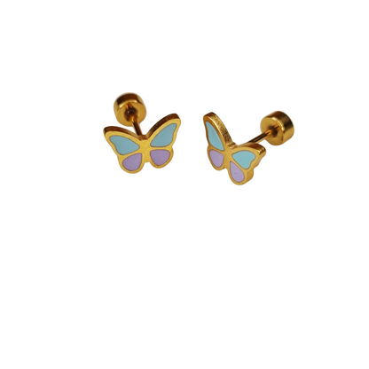 Kinderoorbellen Vlinder goud (mint,lila) met schroefsluiting