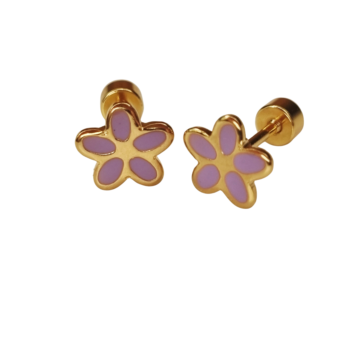 Kinderoorbellen Daisy goud, lila met schroefsluiting 