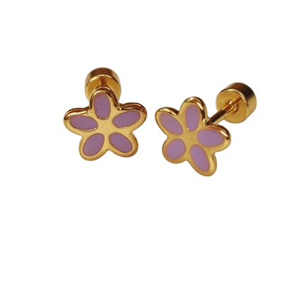 Kinderoorbellen Daisy goud, lila met schroefsluiting 
