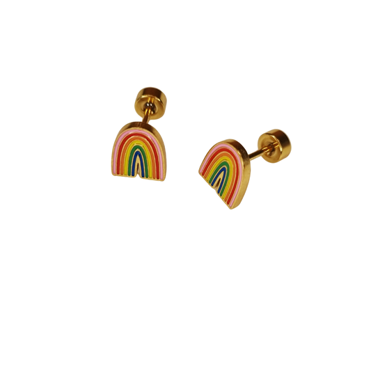 Kinderoorbellen Regenboog goud  met schroefsluiting