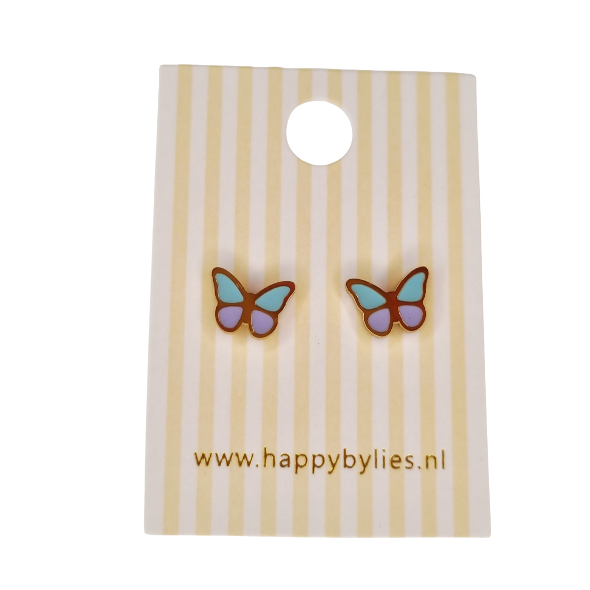 Kinderoorbellen Vlinder goud (mint,lila) met schroefsluiting