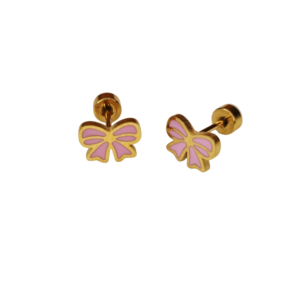 Kinderoorbellen Strik roze goud met schroefsluiting