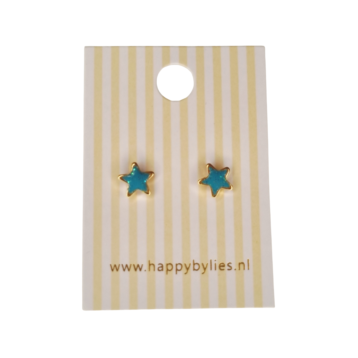 Kinderoorbellen Ster goud, glitter turquoise met schroefsluiting 