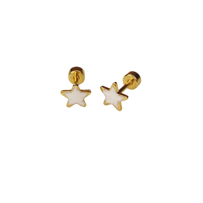 Kinderoorbellen Ster goud, glitter wit met schroefsluiting
