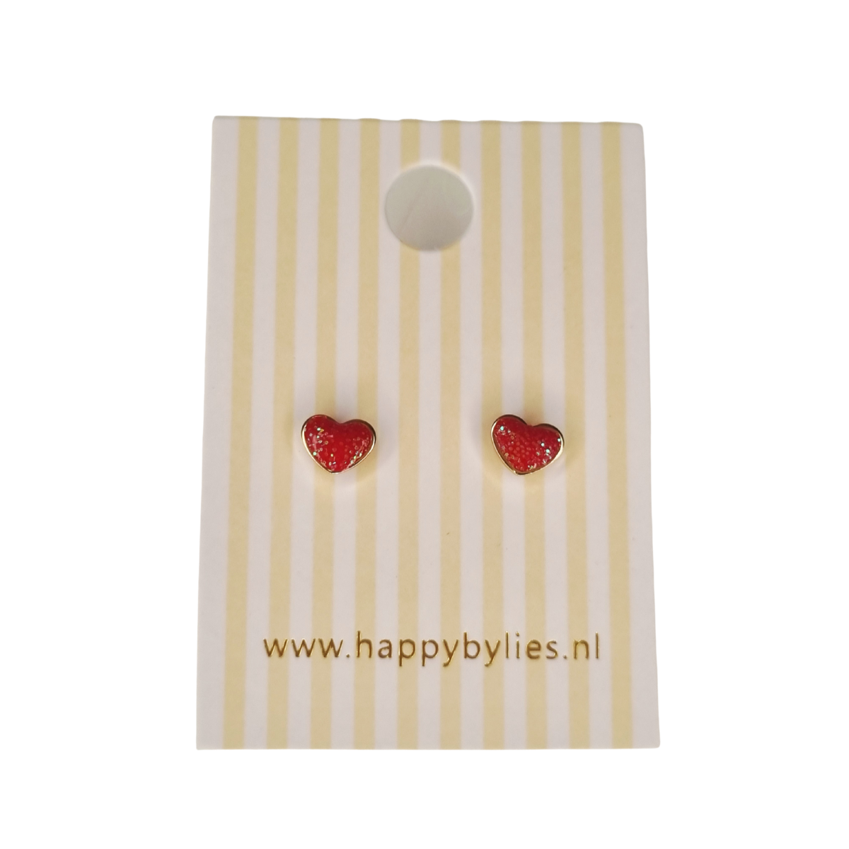 Kinderoorbellen Hart goud, glitter rood met schroefsluiting 
