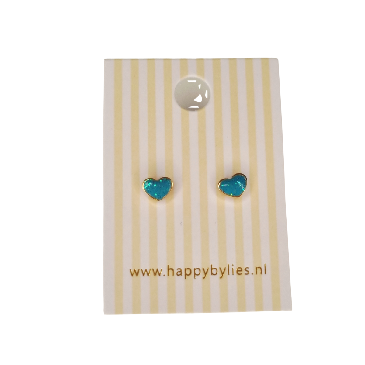 Kinderoorbellen Hart goud, glitter turquoise met schroefsluiting