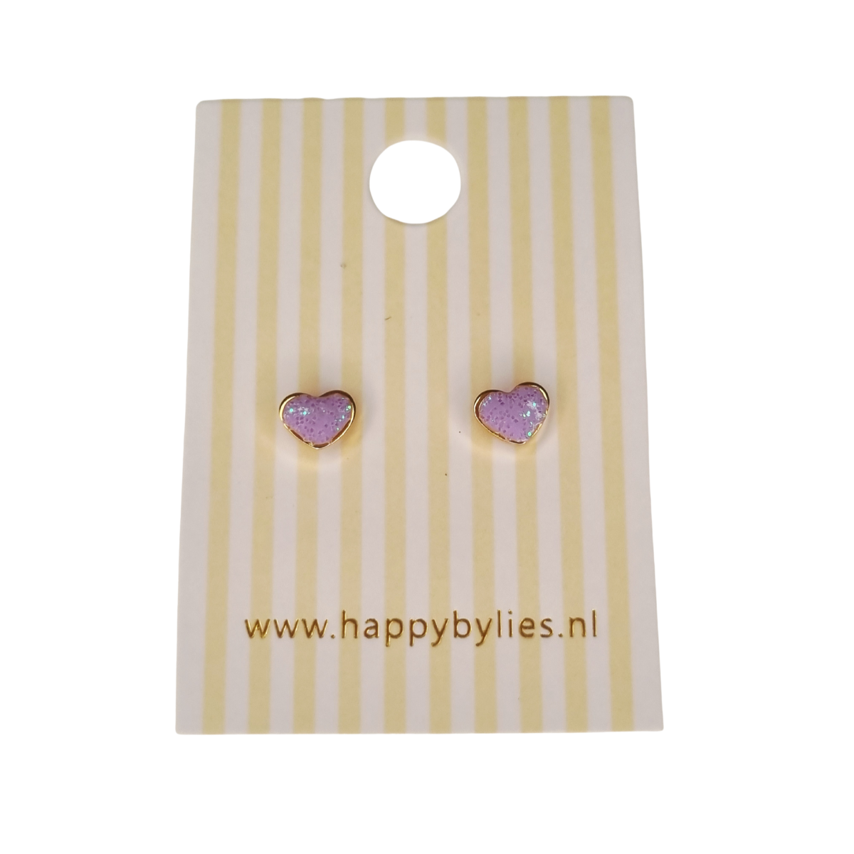 Kinderoorbellen Hart goud, glitter lila met schroefsluiting 