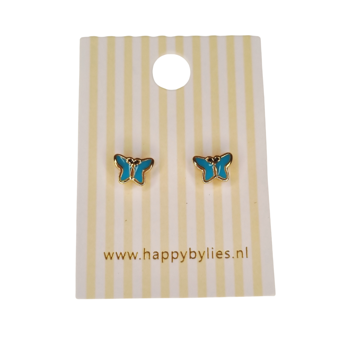 Kinderoorbellen Vlinder goud, glitter turquoise met schroefsluiting
