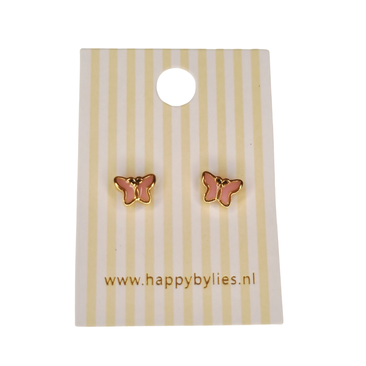 Kinderoorbellen Vlinder goud, glitter roze met schroefsluiting