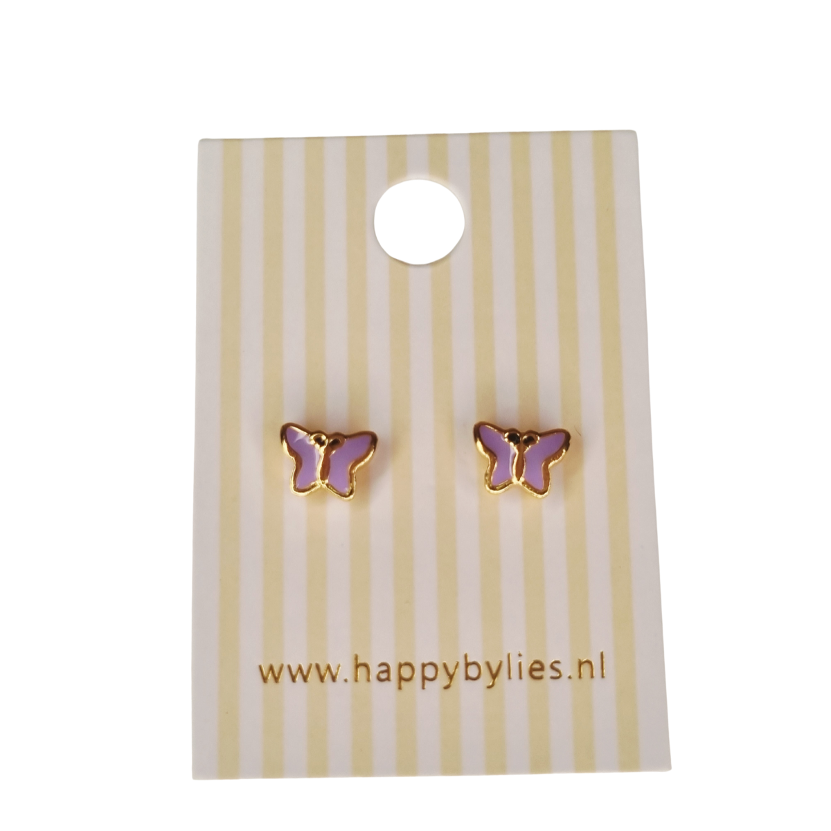 Kinderoorbellen Vlinder goud, glitter lila met schroefsluiting
