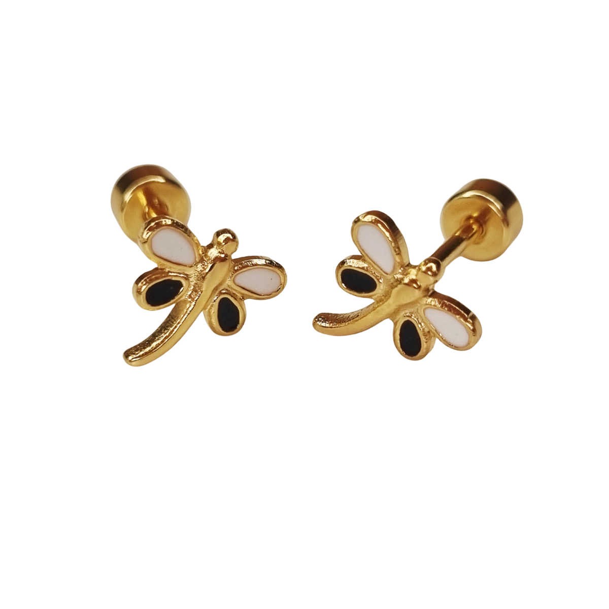 Kinderoorbellen Libelle goud (wit,zwart) met schroefsluiting