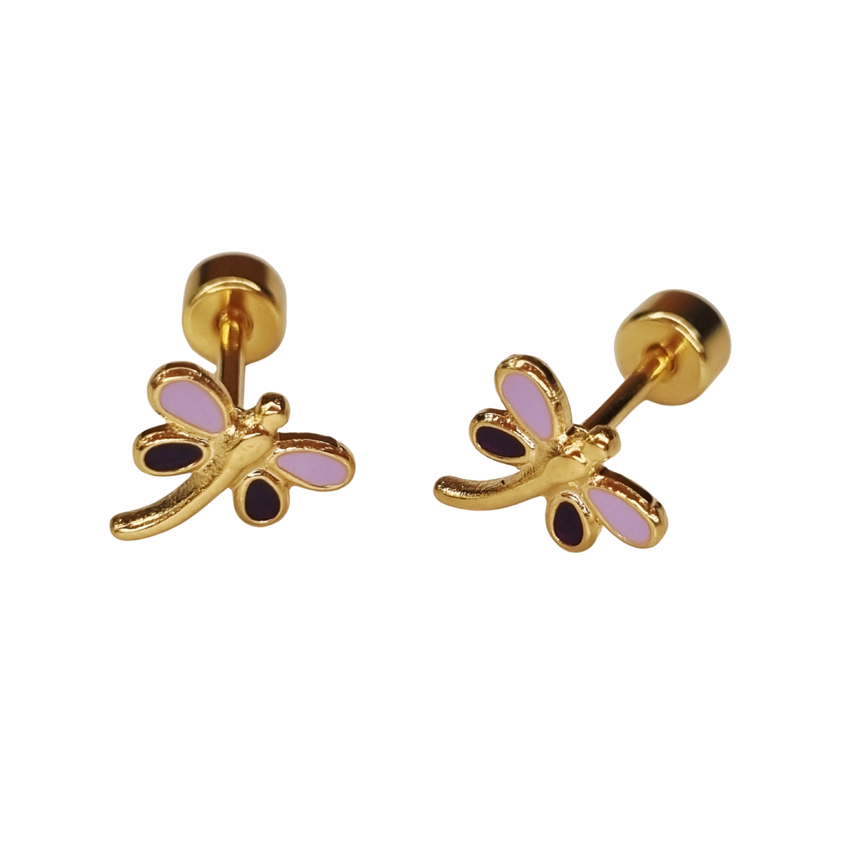 Kinderoorbellen Libelle goud (lila,paars) met schroefsluiting