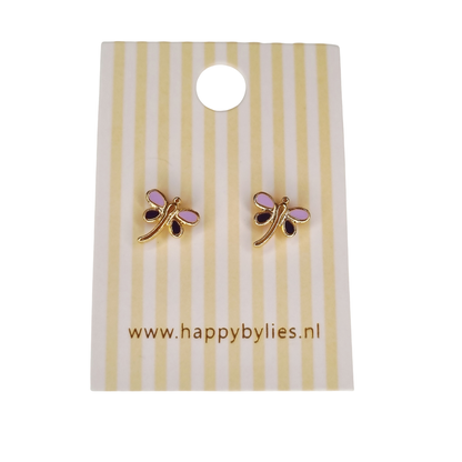 Kinderoorbellen Libelle goud (lila,paars) met schroefsluiting