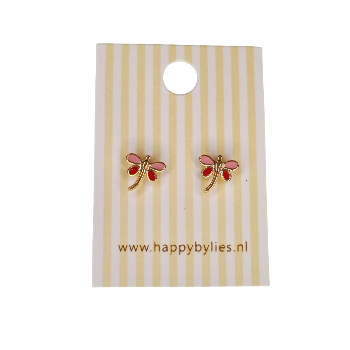 Kinderoorbellen Libelle goud (roze,rood) met schroefsluiting 