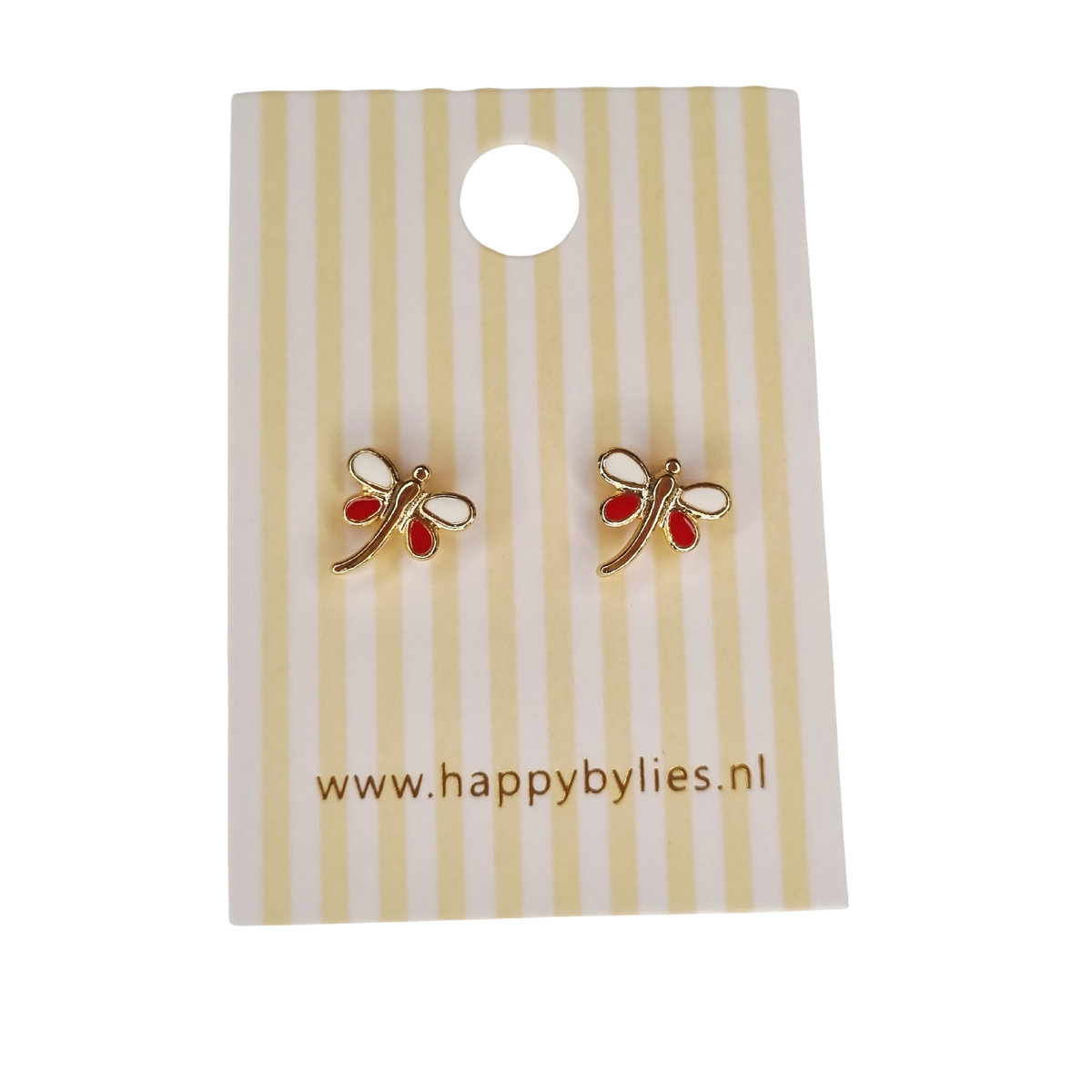 Kinderoorbellen Libelle goud (wit,rood) met schroefsluiting