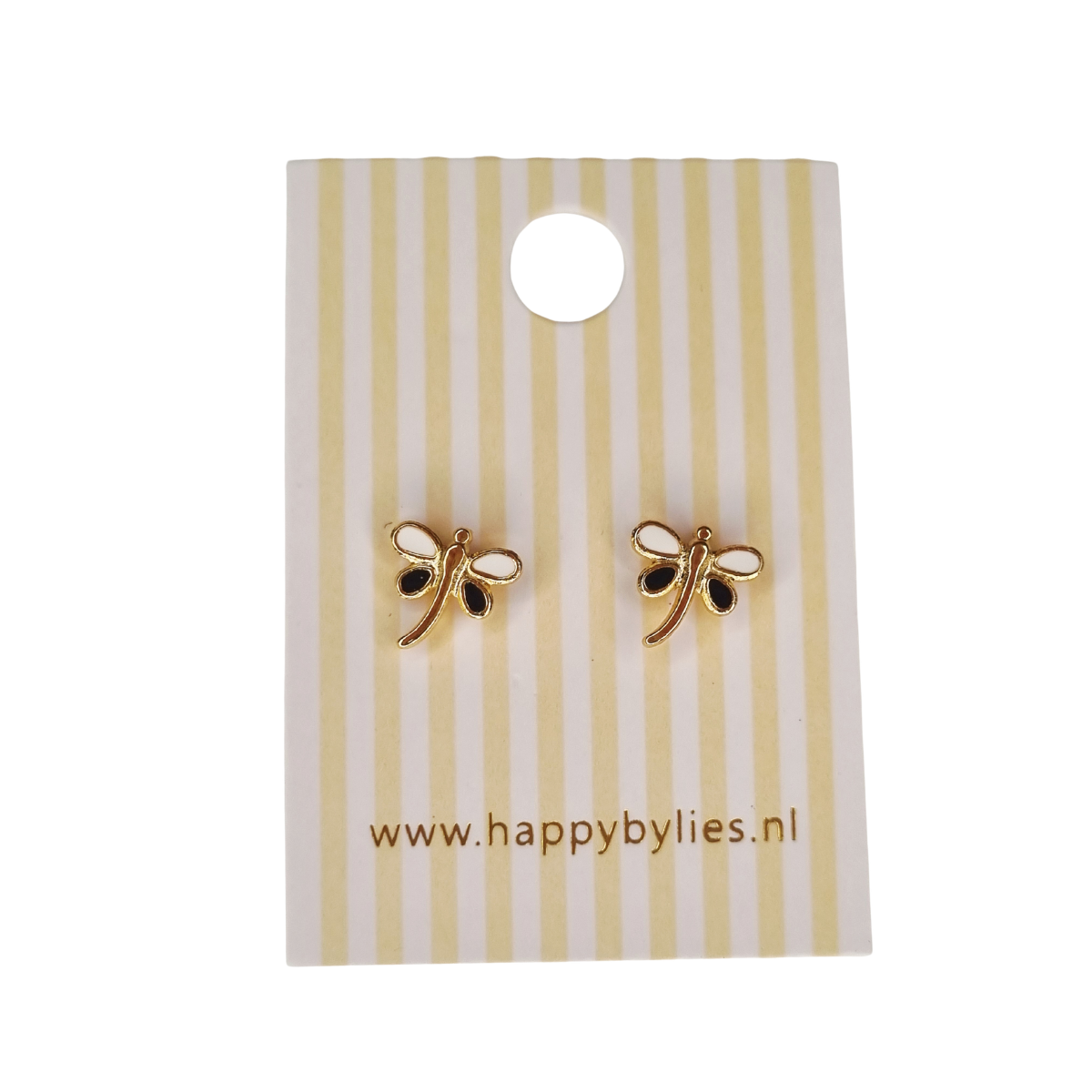 Kinderoorbellen Libelle goud (wit,zwart) met schroefsluiting